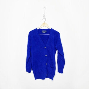 Vintage 80s Ralph Lauren 100% Lambswool Royal blue cardigan sweater womens M